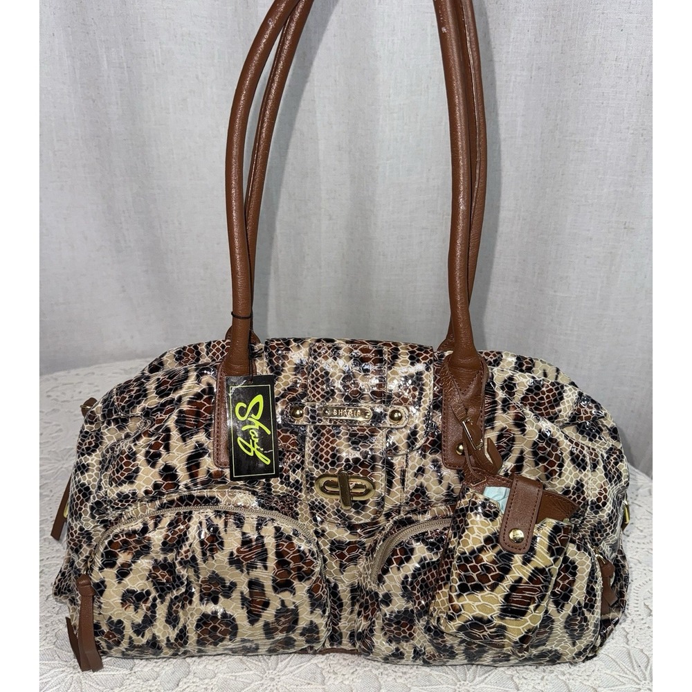NEW SHARIF Snake Skin Soft Shoulder Bag Purse w/Wristlet Brown Vintage‎ Y2K